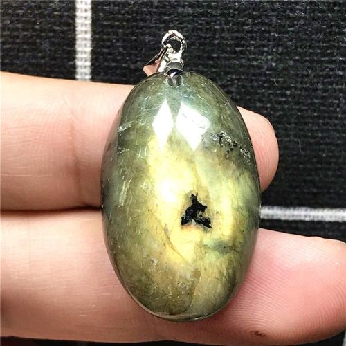 Collier Avec Pendentif En Labradorite Naturelle Jaune Et Bleu, Bijoux Pour Femmes Et Hommes, En Cristal, Perles Ovales De 29x19x10mm, Pierre Argent Aaaaa