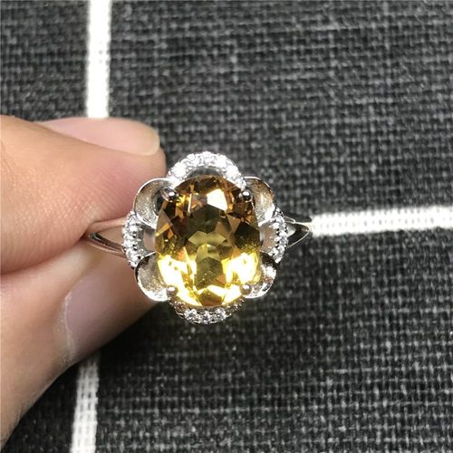 Bague En Quartz Citrine Jaune Naturelle Pour Femme Et Homme, Bijoux En Cristal Clair, Perles Ovales, Pierre En Argent, Ajustable, 13mm, Aaaaa
