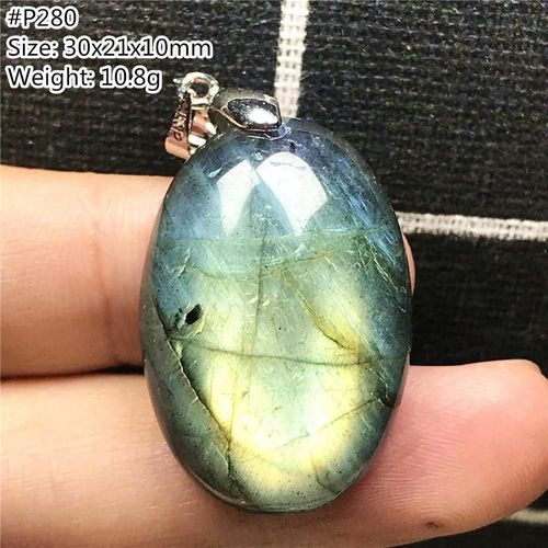 Pendentif En Labradorite Naturelle Jaune Bleu Clair, Bijoux Pour Femmes Et Hommes, Perles Porte Bonheur Ovales En Cristal, Pierre De Lune D'amour Aaaaa
