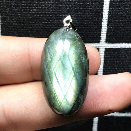 Collier Avec Pendentif En Labradorite Naturelle Jaune Et Bleu, Bijoux Pour Femmes Et Hommes, Cristal, Perles Ovales, Pierre Argent, 29x16x12mm, Aaaaa