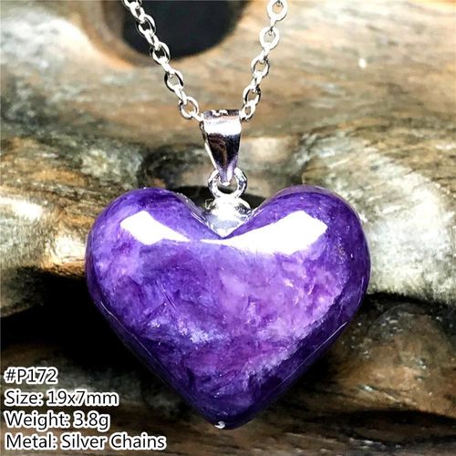 Collier Avec Pendentif En Cristal Charoite Violet Naturel 100%, Bijoux Pour Femmes Et Hommes, Perles Ovales Porte Bonheur, Chaînes En Argent Aaaaa