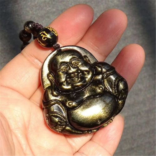 Pendentif En Forme De Bouddha Maitreya, En Or Naturel 100% Véritable, Cristal D'obsidienne Noire, Pour Femme Et Homme, Aaaaa, Vente En Gros