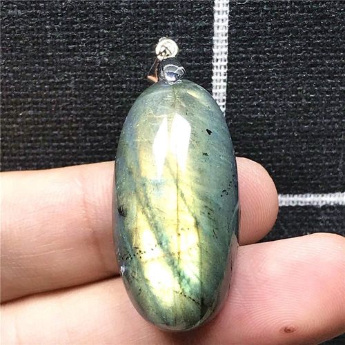 Collier Pendentif En Perles Naturelles De Labradorite Jaune, Bijoux Pour Femmes Et Hommes, En Cristal De 32x16x11mm, Ovales, Pierre En Argent Aaaaa