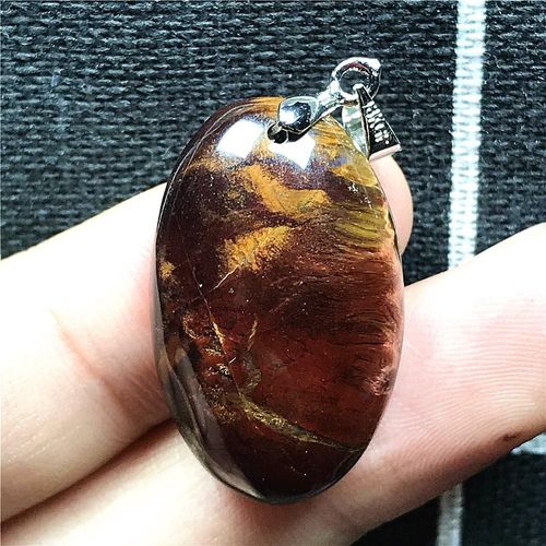 Pendentif Pietersite Naturel Pour Homme Et Femme, Bijoux En Cristal Rouge Jaune, Perles En Argent De La Zambie, Pierre De Puissance Énergétique, 27x16x7mm, Aaaaa