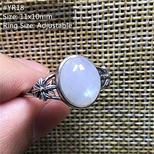 Top Bague En Pierre De Lune Naturelle Pour Femmes Et Hommes, En Cristal Clair Bleu, Perles Ovales, Cadeau D'amour, En Argent, Ajustable, Aaaa