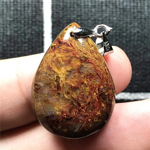 Collier Pietersite Naturel Rouge Jaune, Pendentif Pour Femme Et Homme, Perles En Forme De Goutte D'eau, Argent De La Jamaïque, Pierre Aaaaa, 32x25x9mm