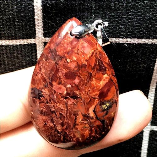 Pendentif Pietersite Rouge Naturel, Bijoux Pour Femme Et Homme En Cristal 38x25x7mm, Goutte D'eau En Argent De La Lettonie, Pierre D'énergie De Feu Aaaaa