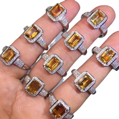 Bague En Quartz Citrine Jaune Naturelle Pour Femmes Et Hommes, Bijoux De 7mm, Perles Ovales En Cristal, Argent 925, Anneau Réglable, Aaaaa