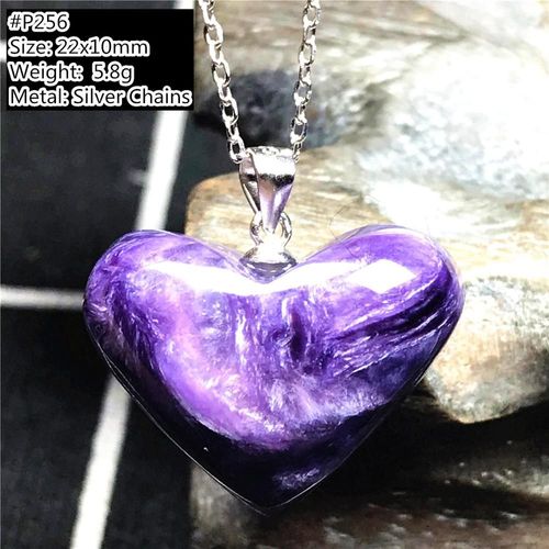 Collier Avec Pendentif Charoite Violette Naturelle, Chaîne En Argent Pour Femme Et Homme, Cadeau En Cristal, C¿Ur, Perles, Pierres Précieuses, Aaaaa