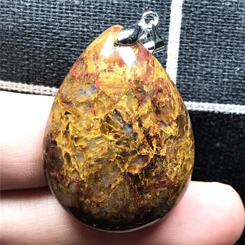 Pendentif Pietersite En Argent Naturel Authentique Pour Femme Et Homme, Perles En Forme De Goutte D'eau, En Pierre De La Jamaïque, En Jaune, Rouge, 35x26x9mm, Aaaaa