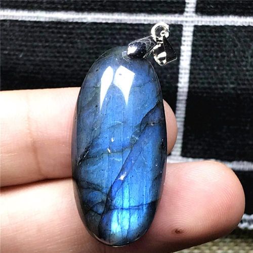 Collier Avec Pendentif En Labradorite Bleue Naturelle Authentique, Bijoux Pour Femmes Et Hommes, En Cristal De 33x16x10mm, Perles Ovales, Pierre En Argent Aaaaa