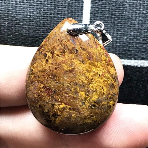 Pendentif Pietersite En Argent Naturel Pour Femme Et Homme, Bijoux Authentique, En Forme De Goutte D'eau, De Couleur Jaune Et Rouge, 31x25x6mm, Pierre De La Jamaïque, Aaaaa