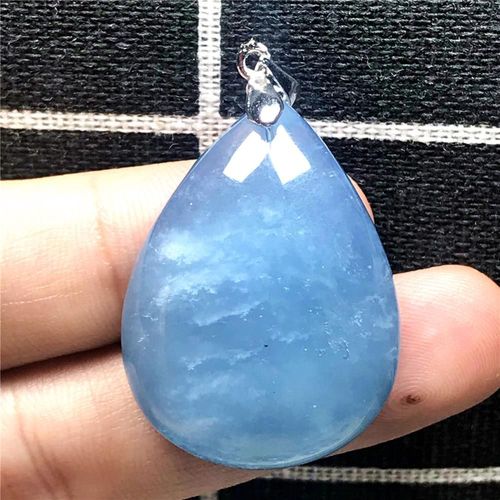 Pendentif En Aigue Marine Bleu Océan, Bijoux Pour Homme Et Femme, Perles En Cristal Argenté 33x25x12mm, Pierre De Goutte D'eau Claire Aaaaa