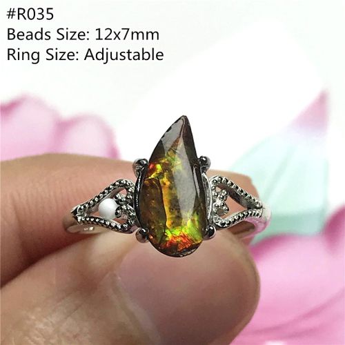 Bague En Ammolite D'ammolite Verte Pour Femmes Et Hommes, Bijoux En Argent, Perles De Cristal Porte Bonheur, Cadeau Reiki, Ajustable, Aaaaa