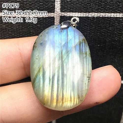 Pendentif En Labradorite Naturelle Jaune Et Bleu, Bijoux Pour Femme Et Homme, Perles Ovales En Cristal De 32x22x7mm, Pierre De Lune En Argent, Pierre Précieuse Aaaaa