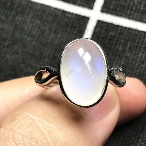 Bague En Pierre De Lune Naturelle Pour Hommes Et Femmes, Perles Ovales En Argent Et Cristal De Lumière Bleue, Taille Ajustable, Cadeau D'amour De Guérison, 14mm, Aaaaa, 925