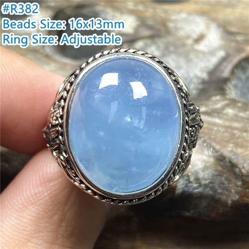 Bague En Aigue Marine Naturelle De L'océan Pour Hommes, Bijoux, Porte Bonheur, Amour, Cristal Bleu, Perles 16x13mm, Argent, Taille Réglable, Pierre Précieuse Aaaaa