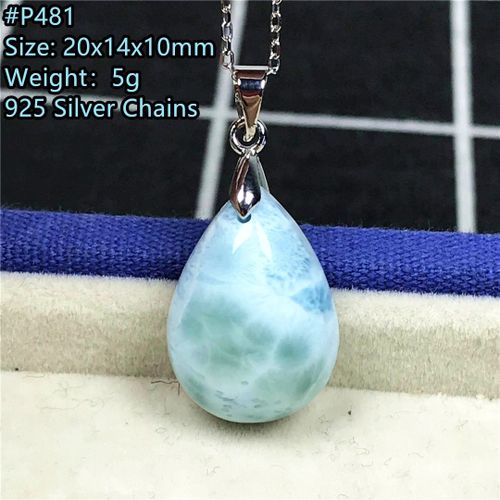 Pendentif Larimar Bleu Naturel Pour Femmes Et Hommes, Bijoux En Cristal, Perles De 20x14mm, Motif D'eau Dominica, Chaîne En Argent Aaaaa