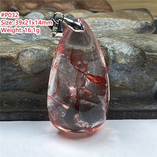Pendentif À Quartz Fantôme Rouge En Limonite Naturelle, 39x21x14mm, Cristal Clair, Argent, Pierre Précieuse Rare, Cadeau De Guérison, Pour Femmes Et Hommes