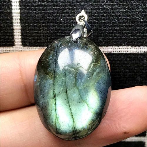 Pendentif En Labradorite Jaune Naturelle Authentique, Bijoux Pour Femme Et Homme, En Cristal Et Argent, Perles Ovales En Pierre De Lune, 28x21x11mm, Aaaaa