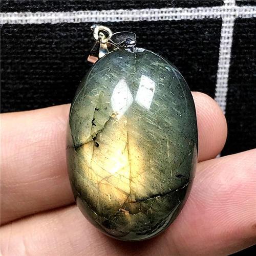 Pendentif En Labradorite Jaune Clair Naturelle, Bijoux Pour Femmes Et Hommes, En Cristal 29x20x14mm, Perles En Forme D'¿Uf, Pierre De Lune Aaaaa