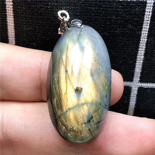 Pendentif En Labradorite Jaune Naturelle Pour Femme Et Homme, Bijoux En Cristal, Perles En Forme D'¿Uf, Pierre De Lune, Taille 33x18x12mm, Aaaaa