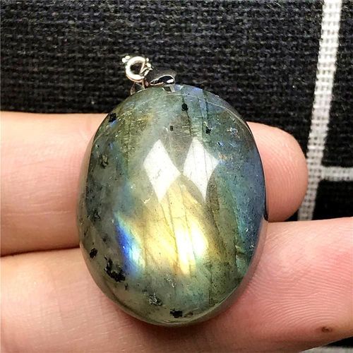 Pendentif En Labradorite Jaune Naturelle Pour Femme Et Homme, Bijoux En Cristal, Perles En Forme D'¿Uf, Pierre De Lune, 26x21x12mm, Aaaaa