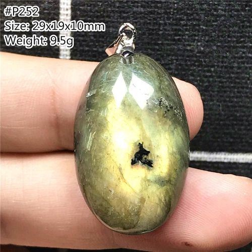 Collier Pendentif En Labradorite Naturelle Jaune Bleu Pour Femme Et Homme, Bijoux En Cristal, Porte Bonheur, Perles Ovales En Pierre De Lune, Aaaaa