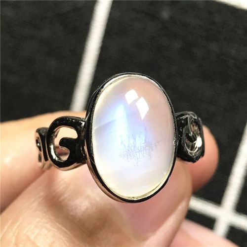 Bague En Pierre De Lune Bleue Naturelle, 15mm, Argent Sterling, Perles Ovales En Cristal De Guérison, Cadeau D'amour, Taille Réglable, Aaaaa