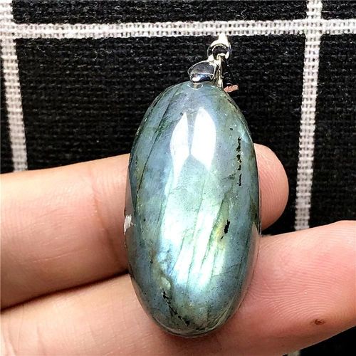 Pendentif En Labradorite Naturelle Jaune Et Bleu Pour Homme Et Femme, Perles Ovales En Cristal, Pierre De Lune En Forme D'¿Uf, 32x17x13mm, Aaaaa