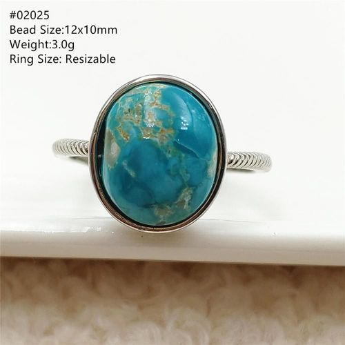 Bague En Argent Sterling 925 Pour Femmes, Bijou Ajustable, Ovale, Vert, Turquoise, Aaaaa, Livraison Directe