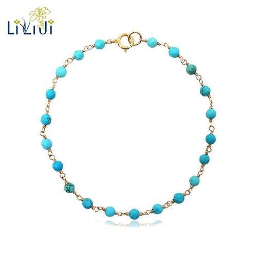 Bracelet À Facettes En Argent Sterling 925, Bleu Turquoise, 3mm, Perles, Fil Enroulé, Bracelet Brillant Tricoté À La Main