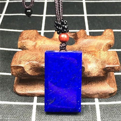 Collier En Lapis Lazuli Bleu Naturel, Pendentif, Bijoux Pour Femmes Et Hommes, Cristal Rectangulaire, Chaîne En Corde Reiki, 36x22x9mm, Aaaaa