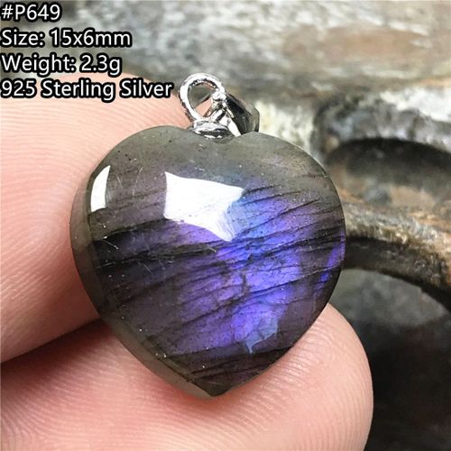Pendentif Coeur Naturel Labradorite, Bijoux Pour Femmes Et Hommes, Perles En Cristal De Guérison, Argent 925, Pierre De Lune Violette Claire Aaaaa