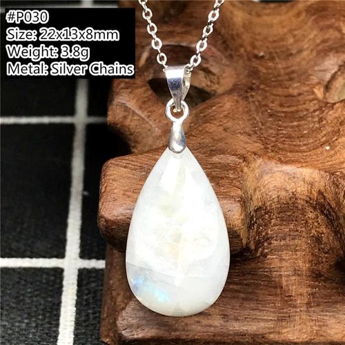 Collier Avec Pendentif En Pierre De Lune Naturelle Pour Homme Et Femme, Bijou En Cristal, Perles, Chaîne En Argent, Goutte D'eau, 25x14x8mm, Aaaaa