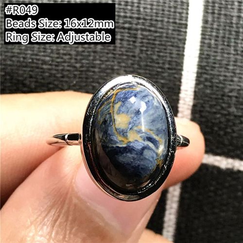 Bague Pietersite En Argent Naturel Bleu Véritable, Bijoux Pour Femmes Et Hommes, Perles Ovales En Cristal, Anneau Ajustable En Pierre D'énergie De La Zambie Aaaaa