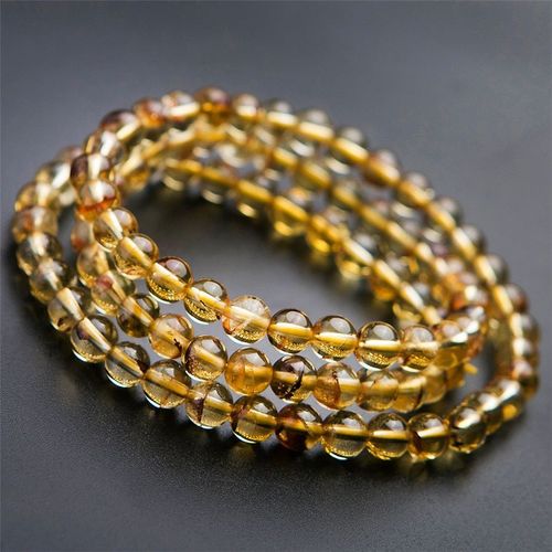 Bracelet À Quartz En Citrine Jaune Naturelle Pour Femme, Perle Ronde En Cristal, Extensible, Trois Tours, Aaaaa, 5mm 6mm