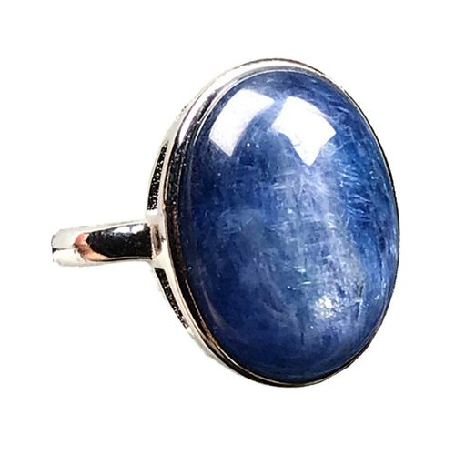 Bague En Cristal De Kyanite Bleu Naturel, 14mm, Argent Sterling Pour Femmes Et Hommes, Perles D'oeil De Chat, Pierre De Guérison, Anneau Réglable, Bijoux Aaaaa