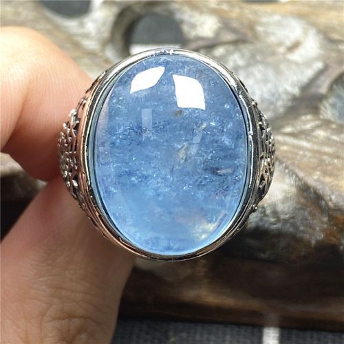 Grande Bague En Aigue Marine Naturelle De 20mm Pour Hommes, Bijoux Porte Bonheur, Amour, Perles En Cristal Bleu, Argent, Taille Réglable, Pierre Précieuse Aaaaa