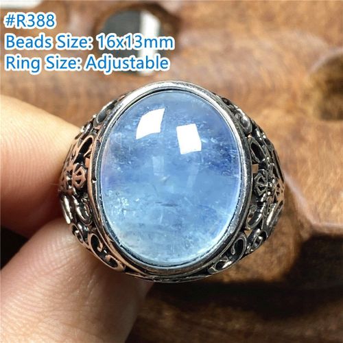 Bague En Aigue Marine Bleu Océan Naturel Pour Hommes, 16mm, Bijoux, Porte Bonheur, Amour, Cadeau, Perles En Cristal, Argent, Taille Réglable, Pierre Précieuse Aaaaa