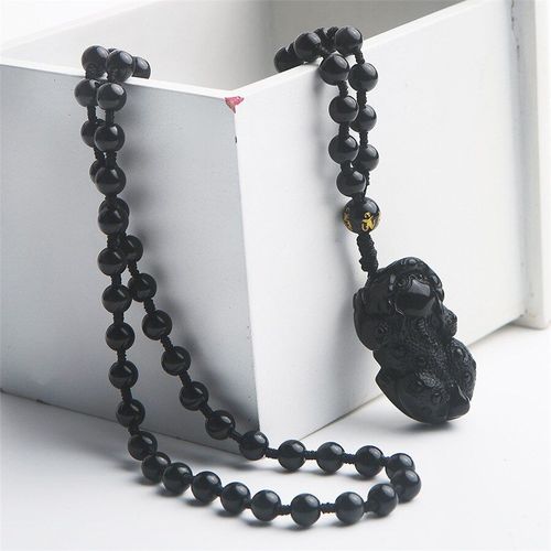 Collier De Perles Rondes En Cristal Obsidienne Noire, Pierre Naturelle Véritable, 60x18mm, À La Mode, Pendentif En Pierre Naturelle, Pour Hommes Et Femmes