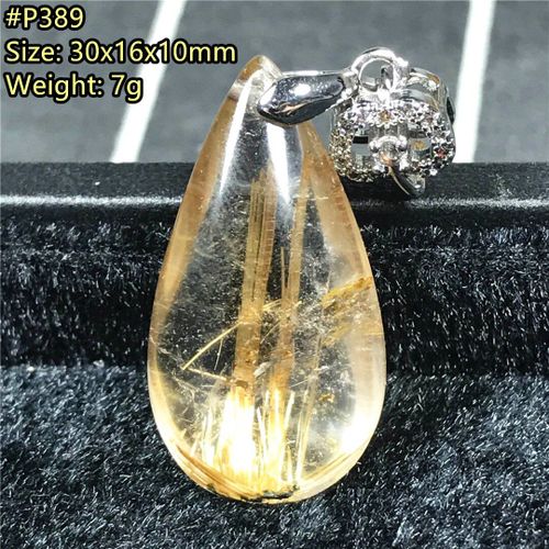 Pendentif Rutilé En Or Naturel, Bijoux Pour Femme Et Homme, Cadeau D'amour, Cristal, Argent, Quartz, 30x16x10mm, Perles De Pierres Précieuses Aaaaa