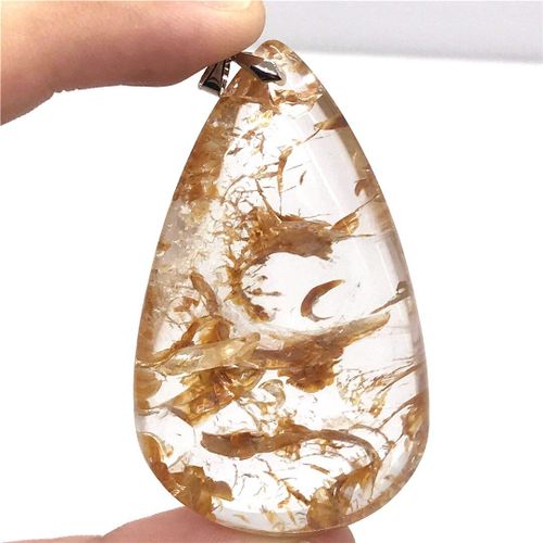 Pendentif À Quartz Fantôme En Pierre Précieuse Pour Femmes Et Hommes, Pierre Précieuse Transparente, Jaune, Citronite, Cristal, Argent, 58x35x16mm, Aaaaa