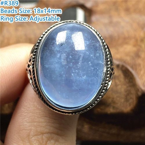 Bague En Aigue Marine Bleu Océan Naturel 18mm, Bijoux Pour Hommes, Porte Bonheur, Amour, Cadeau, Perles En Cristal, Argent, Taille Réglable, Pierre Précieuse Aaaaa