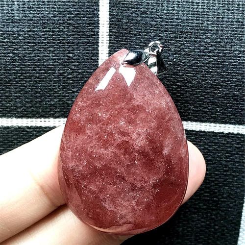 Collier En Quartz Naturel Fraise Rouge, Pendentif Pour Femme Et Homme, Cristal Argent 38x27x10mm, Goutte D'eau, Bijoux En Pierre Aaaaa