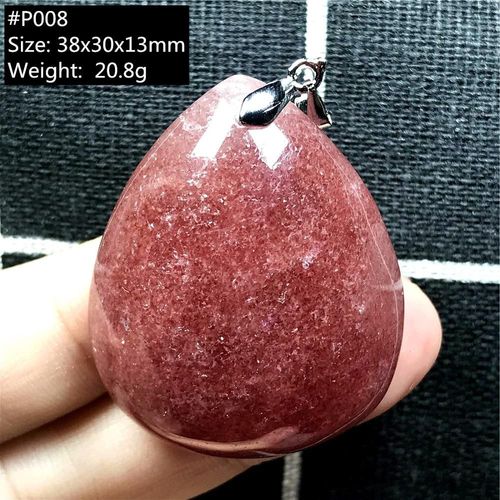 Collier En Quartz Naturel Fraise Rouge Pour Femme Et Homme, Pendentif, Cristal, Argent, 38x30x13mm, Goutte D'eau, Bijoux, Aaaaa
