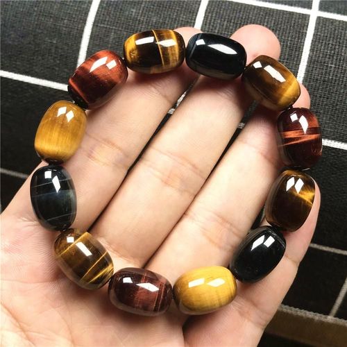 Bracelet ¿Il De Tigre Coloré Pour Femmes Et Hommes, Perles Ovales En Cristal Rouge Bleu Jaune, Bijoux Extensibles En Pierres Précieuses Aaaaa