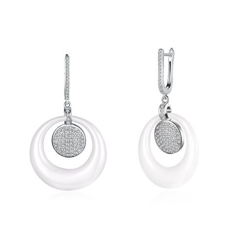 Boucles D'oreilles Romantiques Rondes En Argent Sterling 925 Pour Femmes, Bijoux En Zircone Cubique, En Céramique Blanche