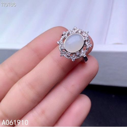 Bague En Argent Sterling 925 Incrustée De Jade Blanc Naturel Hetian, Bijou Fin Pour Femme, Support De Mode, Détection Populaire
