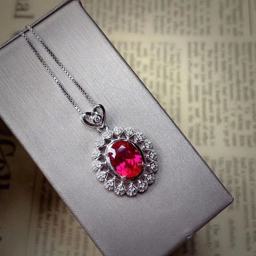 Pendentif Classique En Argent Sterling 925 Incrusté De Corindon Rouge Naturel Pour Femmes, Collier De Boutique